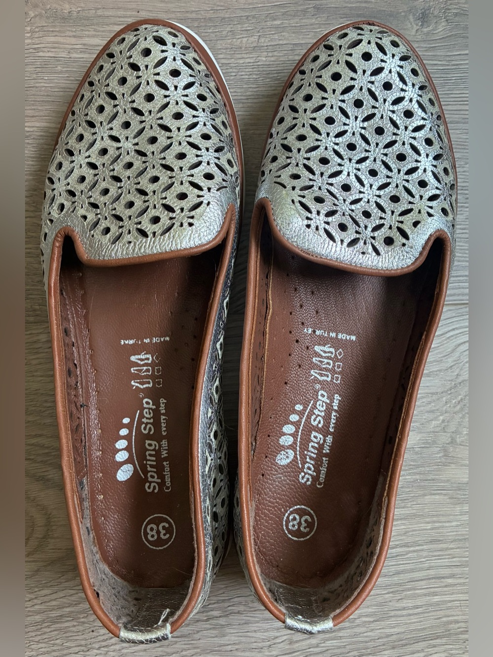 Spring Step Women’s Size 38 EU Tulisa Shoes Silver Brown Leather Loafer Flats